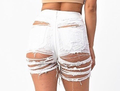 WHITE DISTRESSED SHORTS